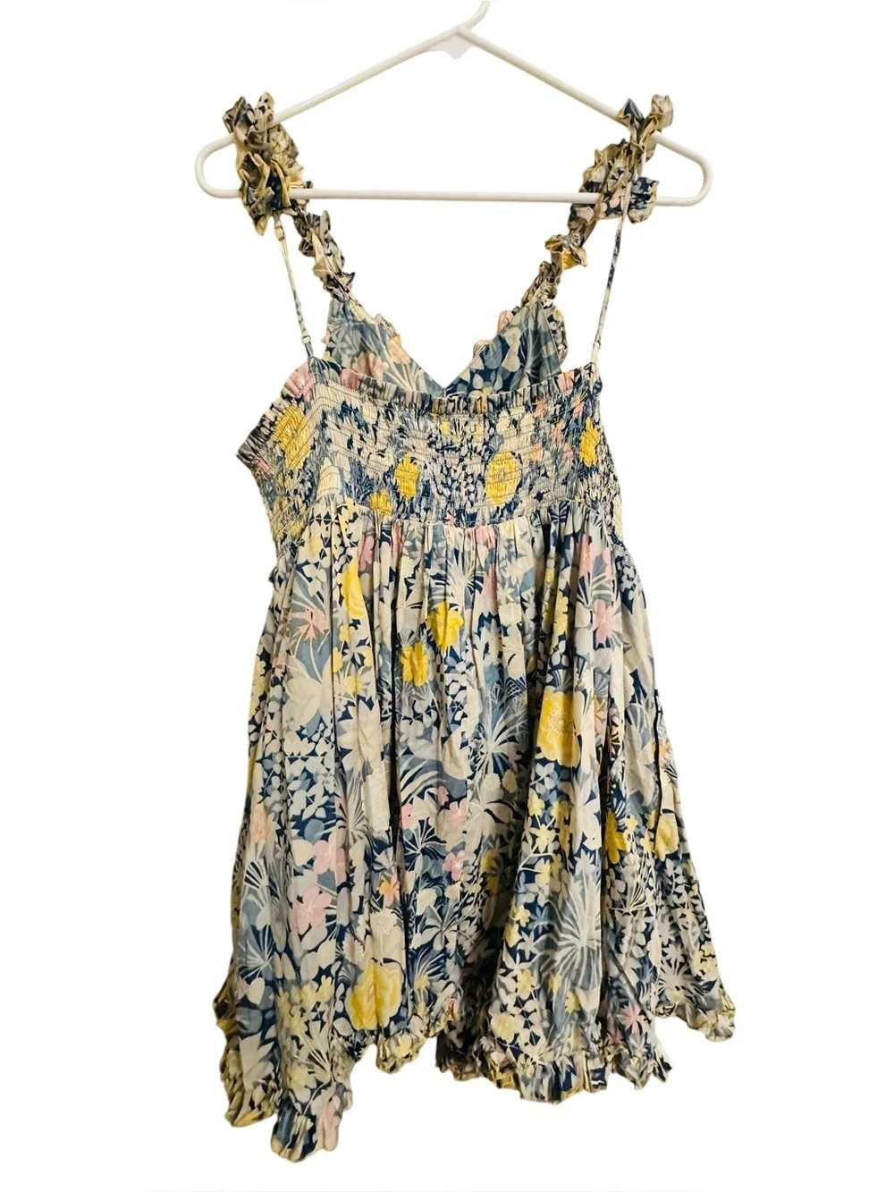 ALICE McCALL Gardenia Dress Gold Bloom Floral Ruffle Silk Blend Mini Dress